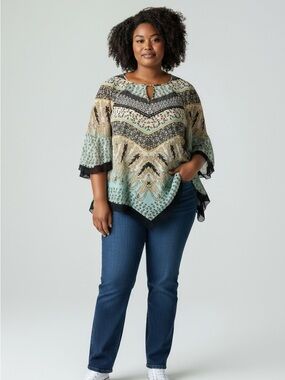 Unique Spectrum Mint, Black and Cream Printed Boho Tunic